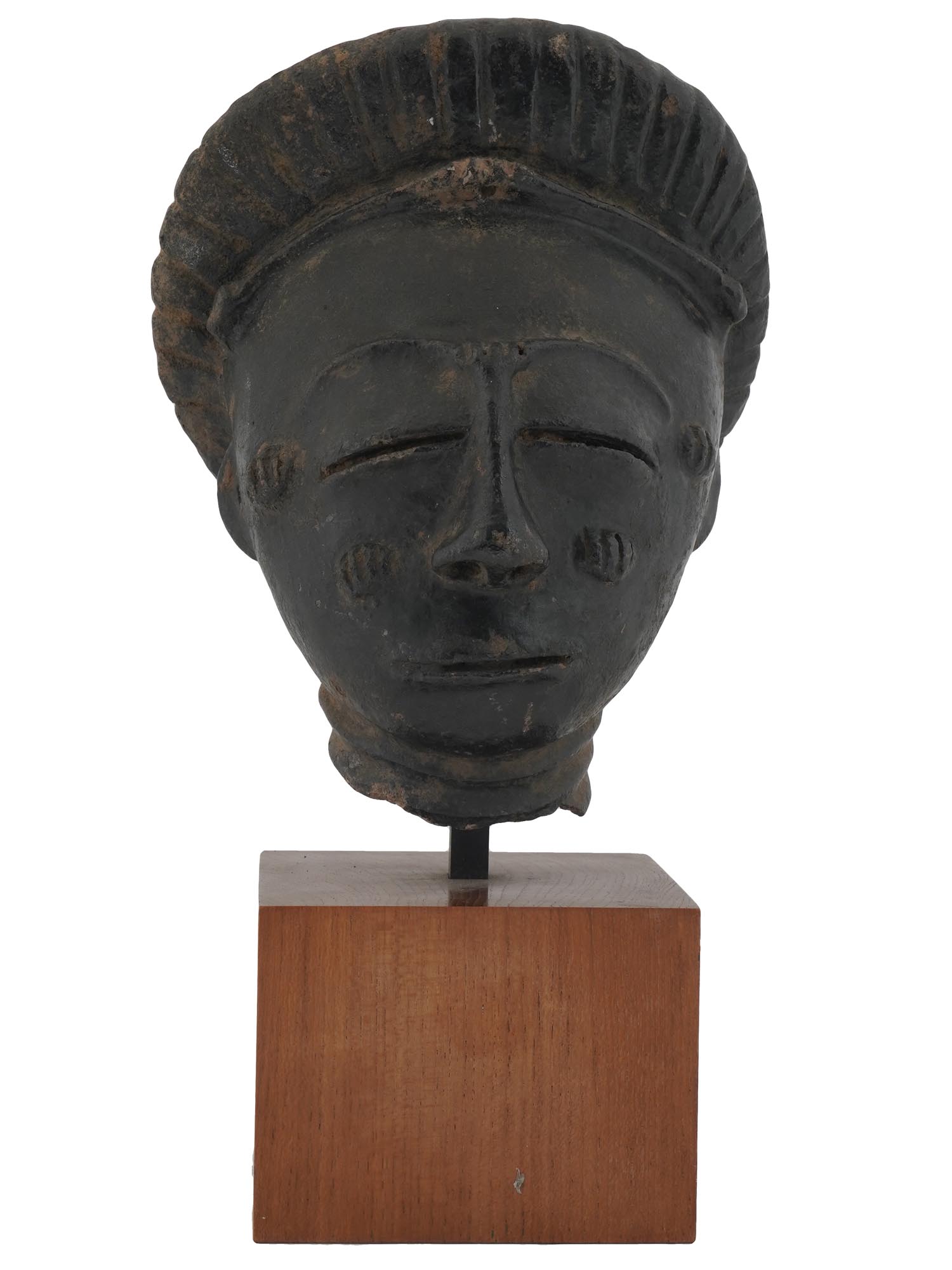ANTIQUE 18TH CENT AFRICAN BRONZE HEAD SCULPTURE PIC-1